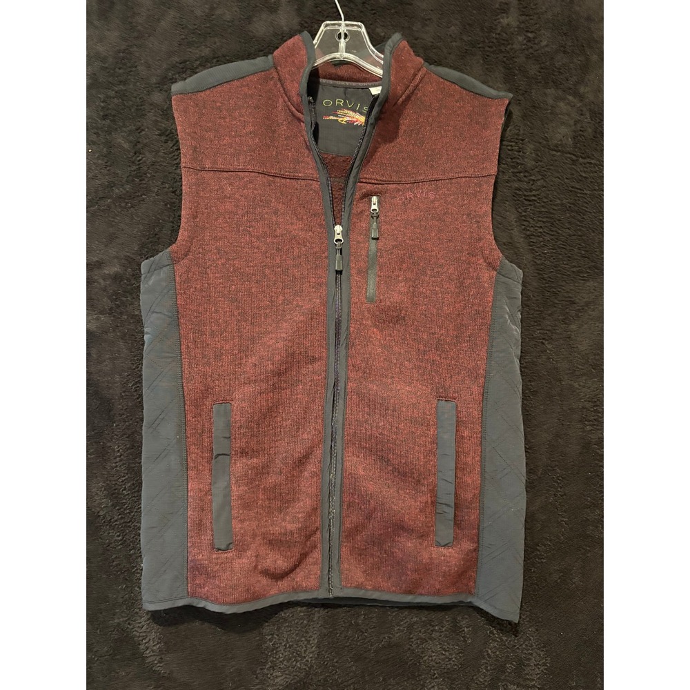 Orvis Mens Vest Sweater Knit Quilted Side Panels Burgundy Size M/M